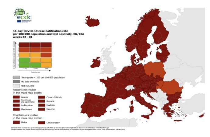 Covid, tutta Italia rosso scuro in mappa Ecdc